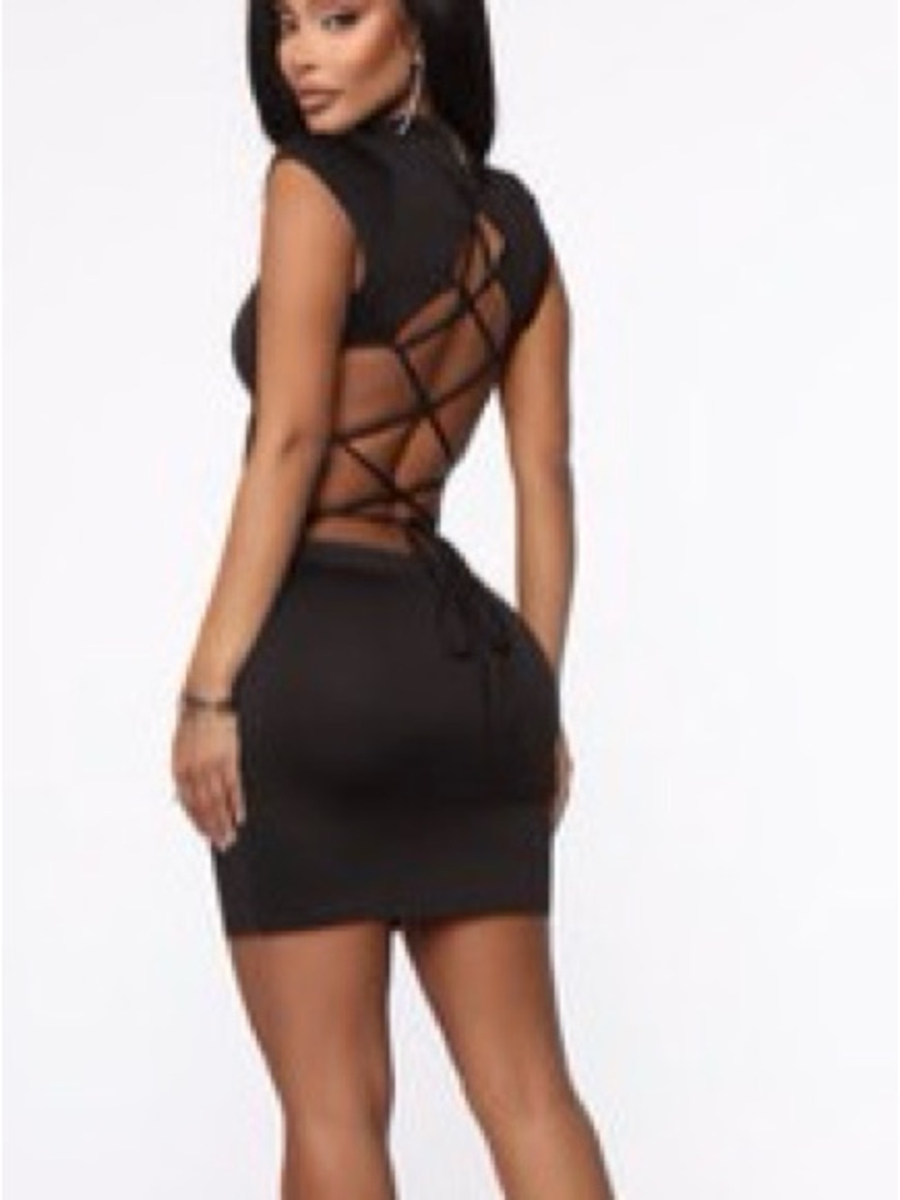 Fashion Nova Black Lace-Up Open Back Mini Dress